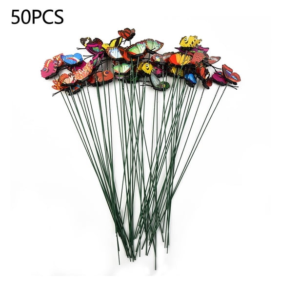 50Pcs Butterfly Stakes Outdoor Yard Planter Flower Pot Bed Garden Decor Yard Art