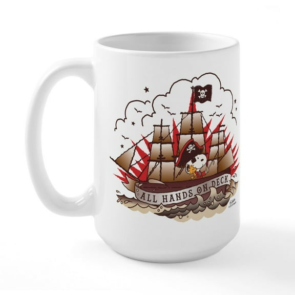 CafePress - Peanuts All Hands On Deck Large Mug - 15 oz Ceramic Large White Novelty Mug