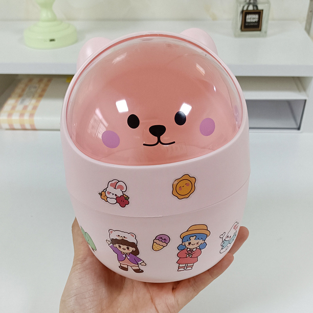 Mini cubo de basura de escritorio con oso de dibujos animados, dormitorio de estudiantes, uso doméstico, caja de almacenamiento de artículos varios, contenedor de papel