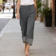 thumbnail image 2 of Miluxas Women's Gingham Trim Wide Leg Pants Elastic High Waist Loose Fit Casual Cropped Pants with Pockets Summer Work Casual Trousers Gray, 2 of 7