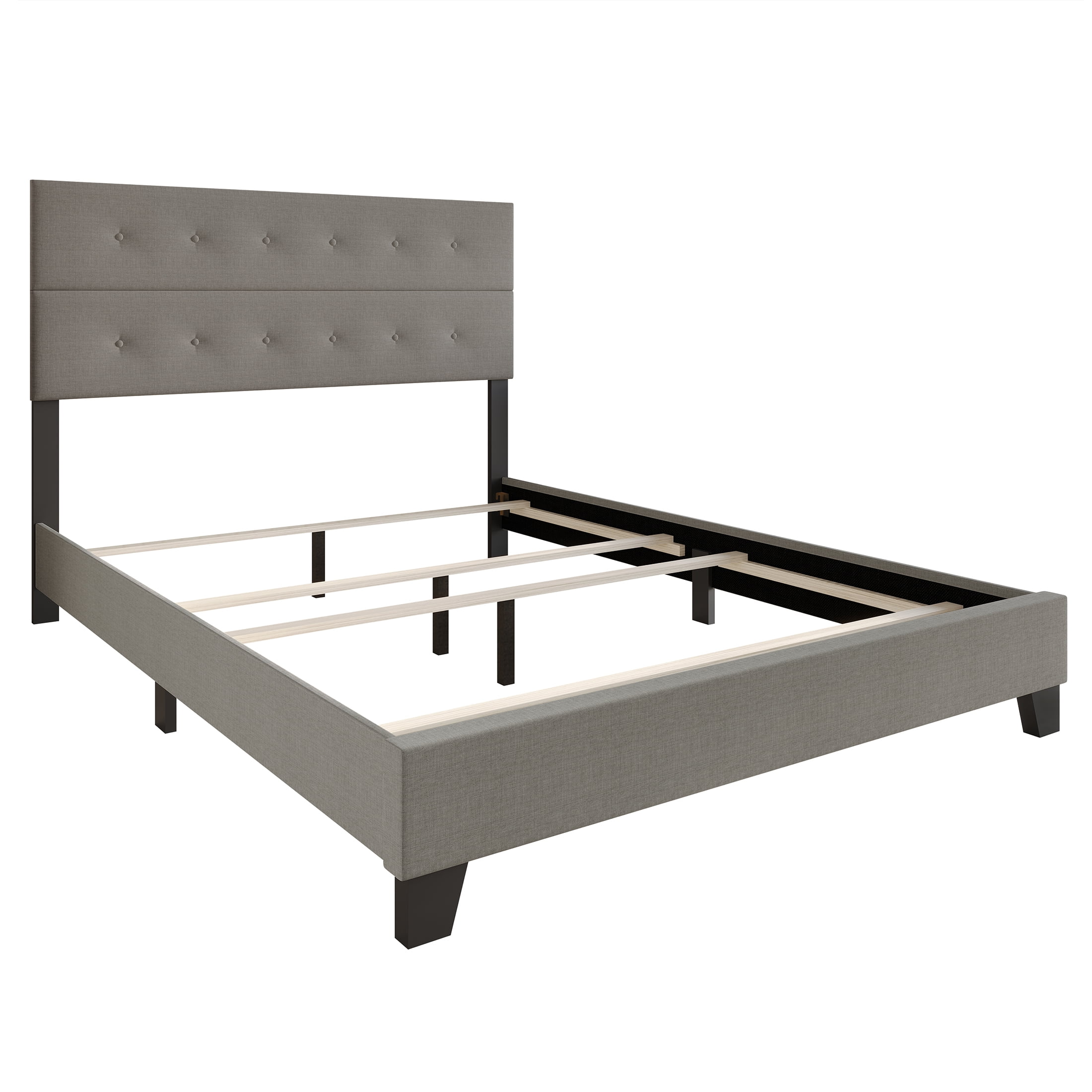 Castle Place Elegant Button Tufted Linen Upholstered King Bed, Light Grey