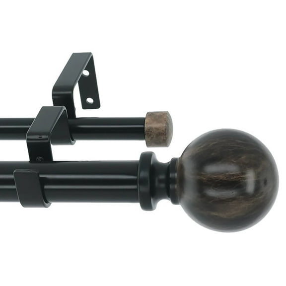 MERIVILLE 1-Inch Diameter Double Window Treatment Curtain Rod, Black Marble Ball Finial, 84-inch to 120-inch Adjustable, Black