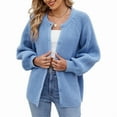 thumbnail image 2 of Womens Button Down Long Sleeve Chunky Soft Knit Sweater Fall Open Front Loose Casual Cardigan Coat  Blue M, 2 of 8