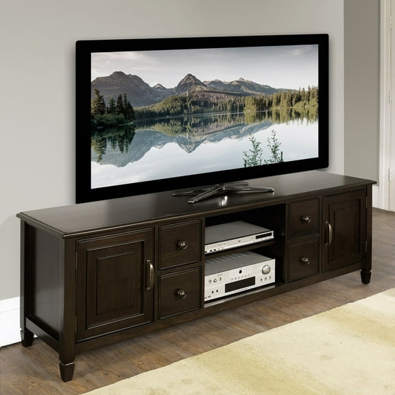Connaught 72 inch Wide Solid Wood TV Stand in Dark Chestnut Brown For TVs up to 80 inches