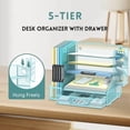 thumbnail image 4 of Jointown Mesh Desk Organizer, 5-Tier Paper Letter Tray with File Holder & Pen Holder & Sliding Drawer, Desktop Organizer and Storage for Desk Accessories Office Supplies, Blue, 4 of 6