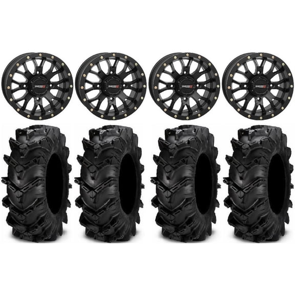 System 3 ST-3 Black 14" Wheels 28" Cryptid Tires Yamaha Viking Wolverine YXZ1000R CFMoto ZForce 950 UForce 1000