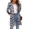thumbnail image 2 of WTOBBY Women's Fashion Comfortable Halloween Printed Mid-Length Cardigan Jacket Casual Long Sleeve Open Front Cover Up With Pockets Fall Layering Piece,Light Gray S, 2 of 7