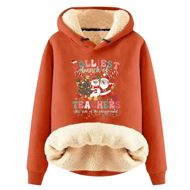 WILLBEST Sudadera con Capucha para Mujer, Otoño/Invierno, con Estampado Navideño de Letras, Gruesa y Cálida XXX-Grande