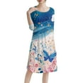 thumbnail image 4 of QIJIE Womens Summer Dresses 2025 Boho Floral Vacation 3/4 Sleeve Holiday Sundress A-Line Casual Midi Dress Crew Neck Swing Flowy Wedding Guest Dresses with Pockets Sky Blue L, 4 of 6