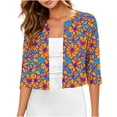 thumbnail image 2 of Ynynloco Women's Floral 3/4 Sleeve Kintted Shrugs Sweaters Lightweight Open Front Cropped Cardigan for Dress, 2 of 7