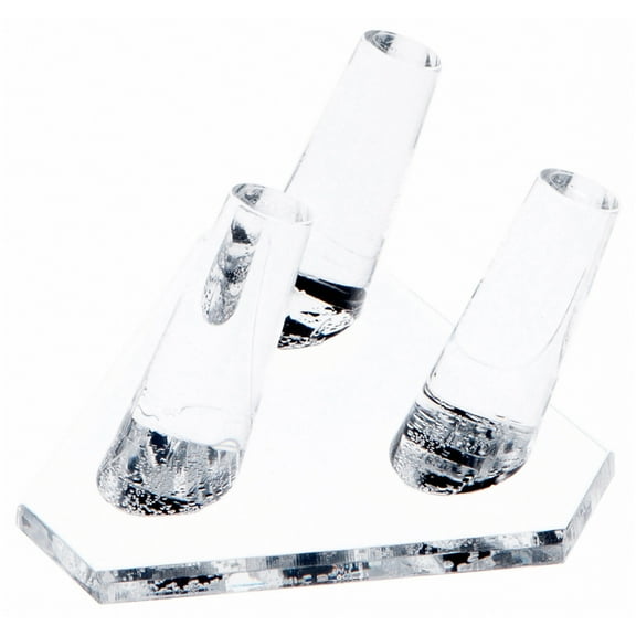 Plymor Clear Acrylic Ring Finger Display, Triple on Triangle Base, 3.5" W x 3.25" D x 1.75" H