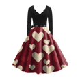 thumbnail image 5 of Valentines Day Dresses Fit and Flare Dress with Heart Print Pattern Waist for Women Vintage Wine 2XL, 5 of 5