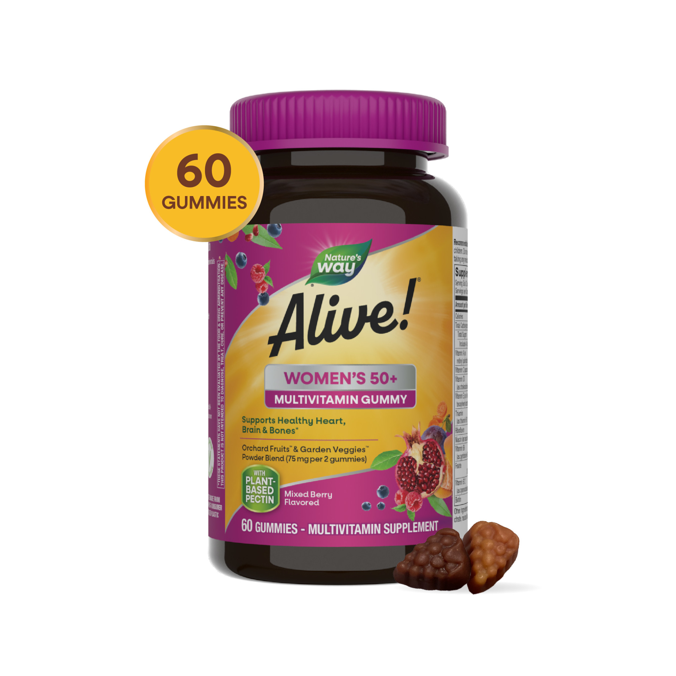 Nature's Way Alive! Women's 50+ Gummy Multivitamin, B-Vitamins, Mixed Berry Flavored, 60 Count - image 3 of 9