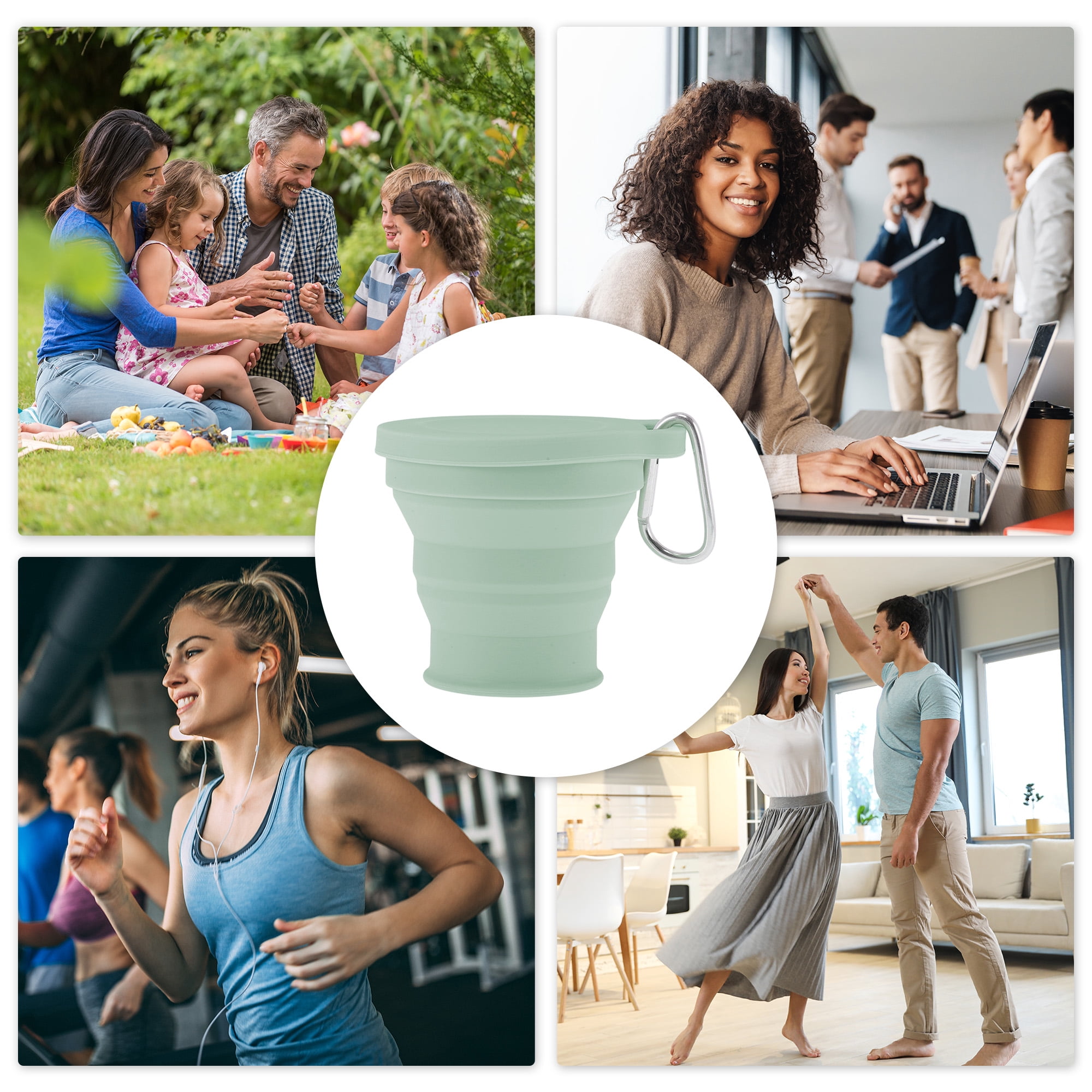 Unique Bargains Folding Cup with Carabiner Collapsible Cups 180ml 1Pc Green