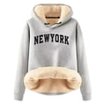thumbnail image 2 of Lined Hoodies for Women 2025 Winter Long Sleeve Thick New York Graphic Hooded Sweatshirt Pullover Tops, 2 of 3