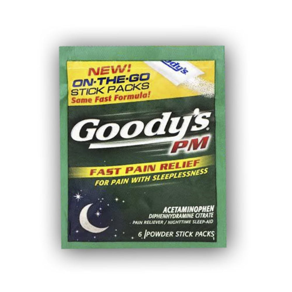 Goody's PM Pain Reliever & Nighttime Sleep-Aid Powder Sticks 6ct product package
