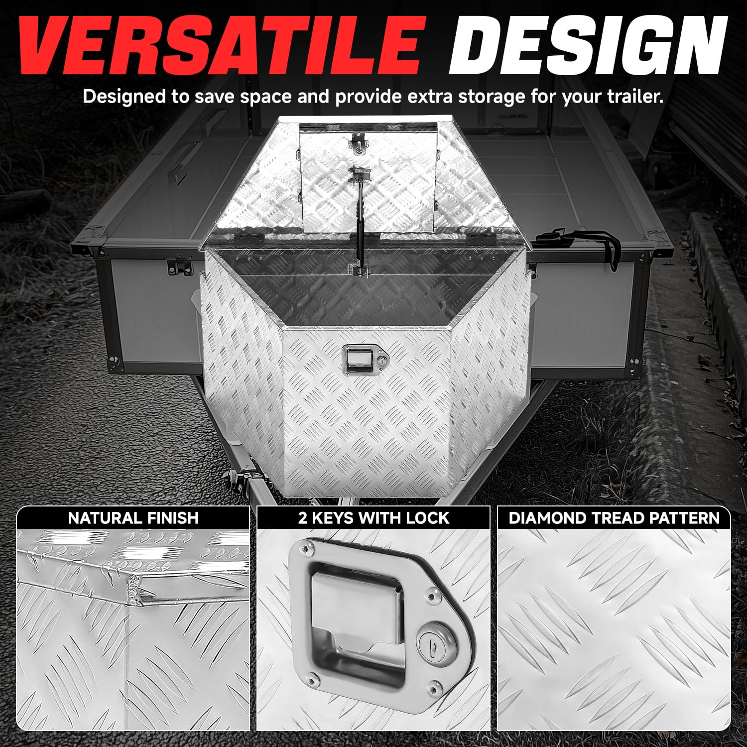 DNA Motoring 32.5"x20.5"x18" Aluminum Truck Trailer Trunk Bed Tongue Tool Storage Box w/ Lock & Keys