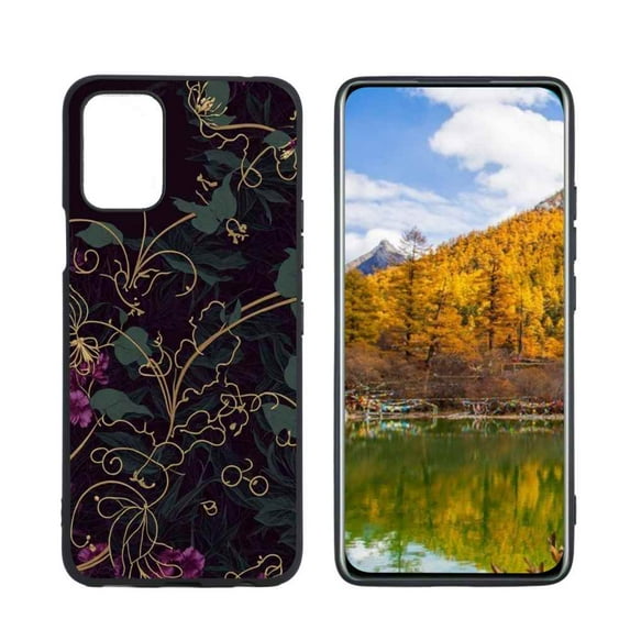 Gold-Floral-Dark-Grunge-Academia-aesthetic-2 Phone Case, Degined for LG Q52 Case Men Women, Flexible Silicone Shockproof Case for LG Q52
