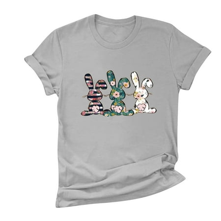 

HHei_K Women Bunny Print T-shirt Easter Short Sleeve Casual Loose Blouse corset tops for women