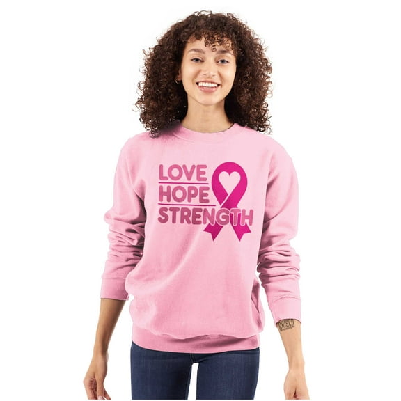 Breast Cancer Love Hope Strength Women Crewneck Sweatshirt Brisco Brands S