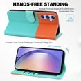 thumbnail image 3 of Cute Cartoon Wallet Phone Case for Samsung Galaxy A34 5G with Card Holder Soft PU Leather Kickstand Cover for Men and Women Magnetic Shockproof Protective with Lanyard, Skyblue, 3 of 9