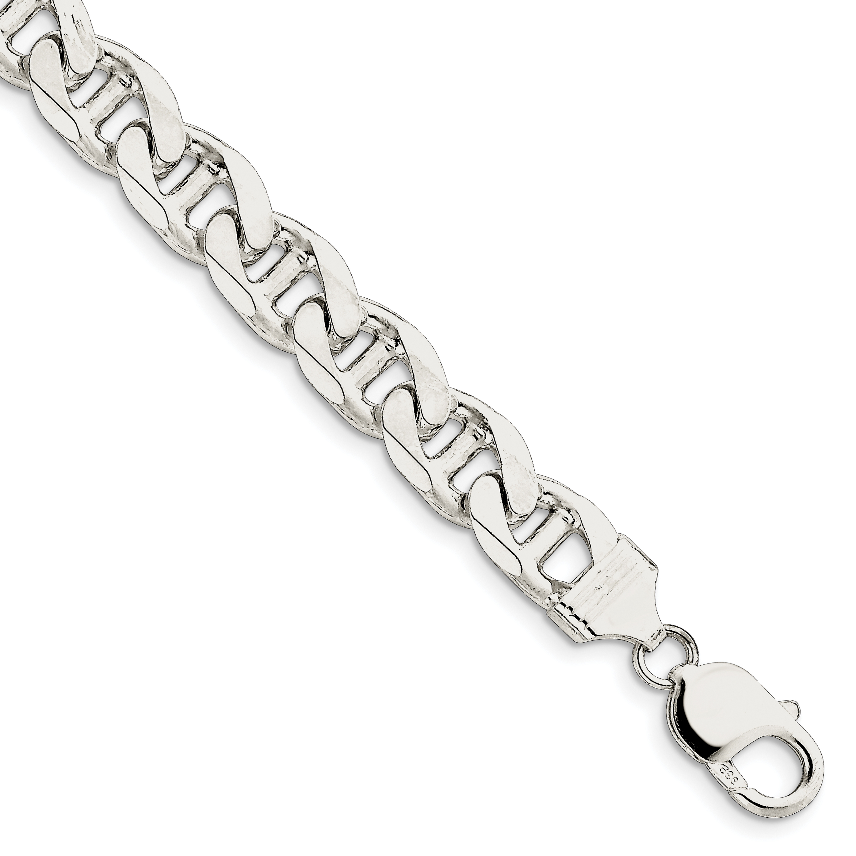 925 Sterling Silver 10.5mm Cuban Anchor Chain Bracelet Flat