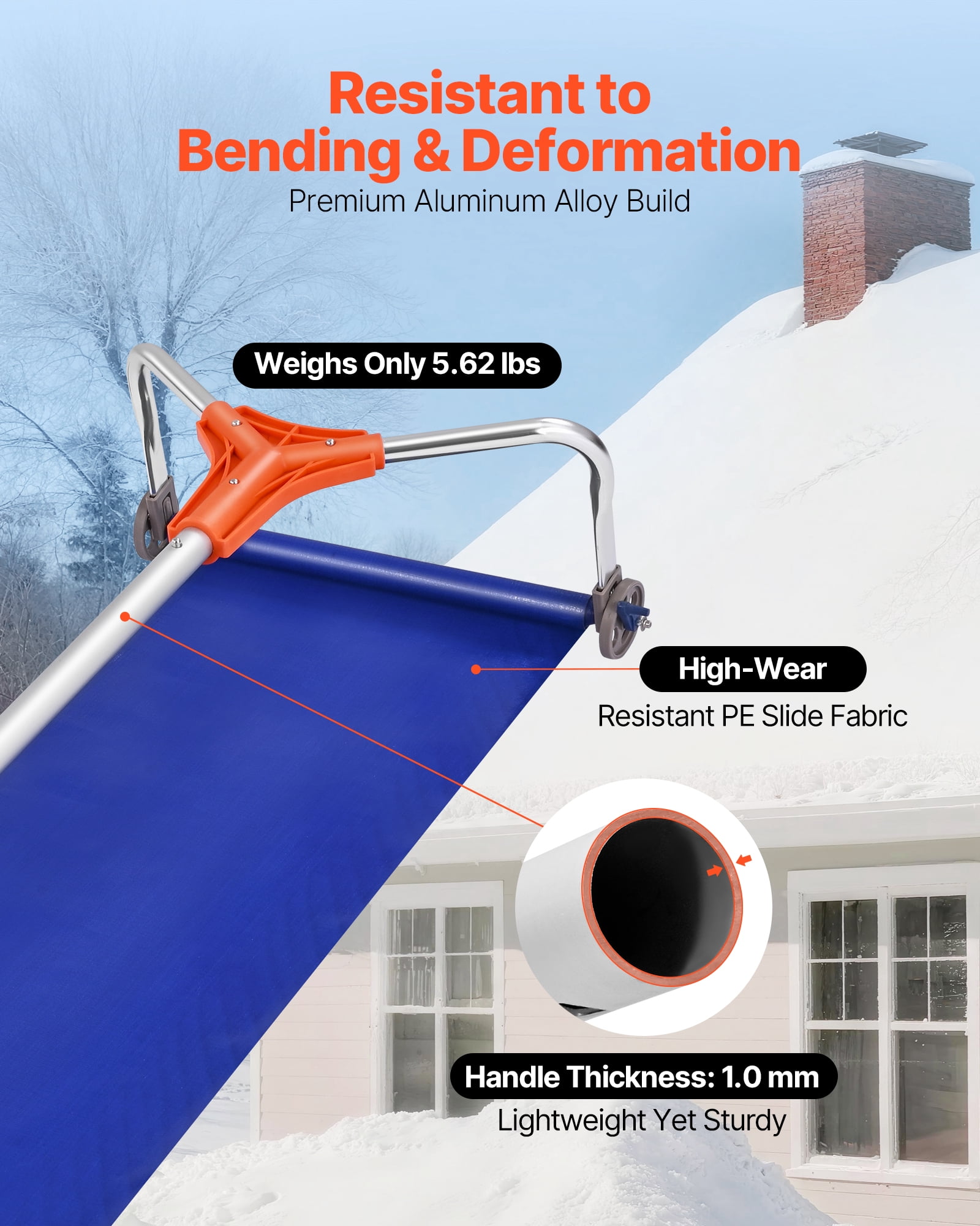 VEVOR Snow Roof Rake, 17 in Aluminum Blade, 4.1-17.2 ft Adjustable Roof Snow Scraper with Wheels & Slide, Lightweight Snows Removal Tool for House Rooftop Leaves Debris Clearing