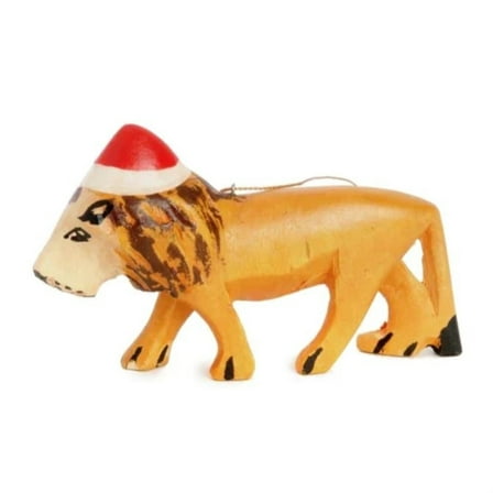 Modern African Jacaranda wood Santa's Little Lion Helper Ornament 4 Inch