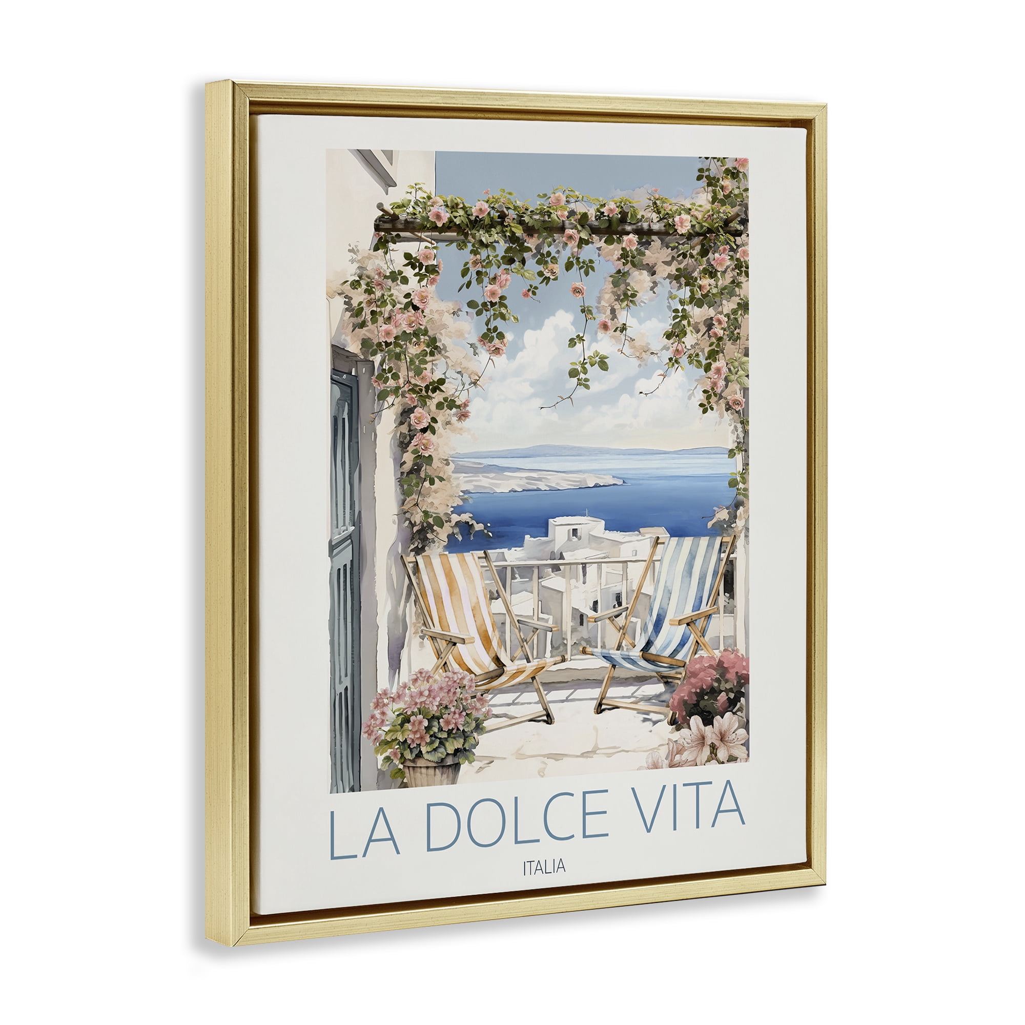 Stupell Industries Coastal Italian Balcony View Gold Framed Floater Canvas Wall Art, design by CAD Designs