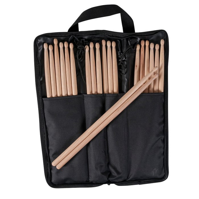 On-Stage 10-Pair 5B Wood Tip Drumsticks with Stick Bag