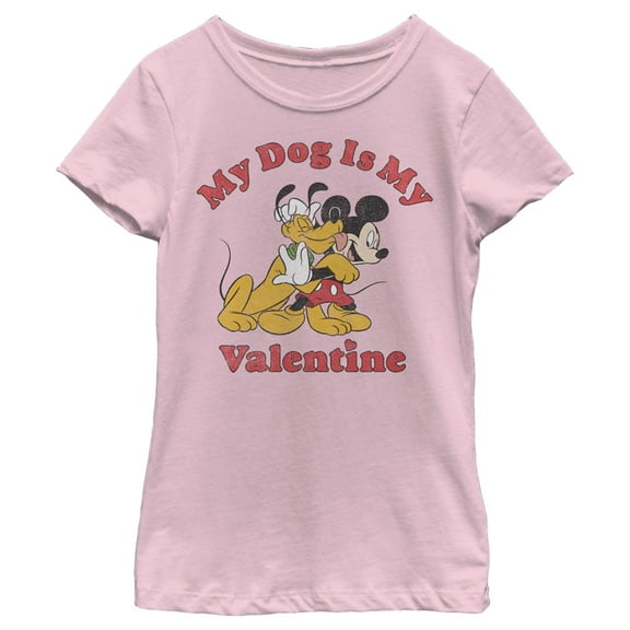 Girl's Mickey & Friends Dog Is My Valentine  Graphic Tee Light Pink X Large