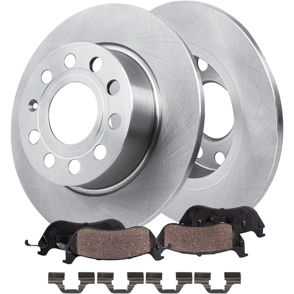 Detroit Axle - 4pc Rear Brake Kit for 2011-2013 Audi A3, 2012-2018 Volkswagen Jetta, 2013-2019 Beetle, Disc Brake Rotors Ceramic Brake Pads: 9.95" Rotor