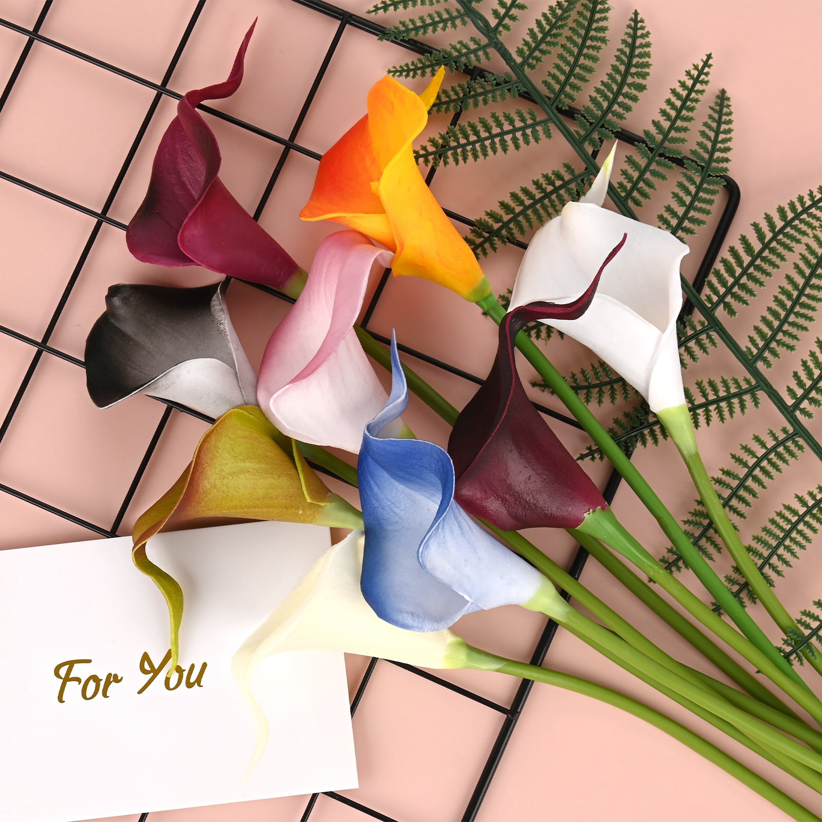 Uxcell 20-Pack Black Green Artificial Calla Lily Flowers,14 Inch Faux Calla Lily Flowers PU Bouquets Real Touch for Home/Wedding