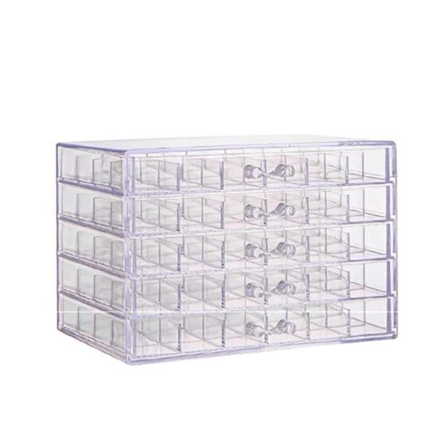 Ruifaya ❀Estuche de almacenamiento para decoración de uñas con 31 a 120 rejillas, cajón de 5 capas, organizador acrílico transparente