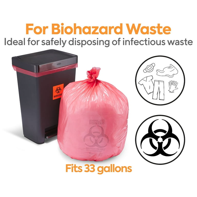 Bio-Hazard Red Trash Bags - 33 Gallon (33x39)