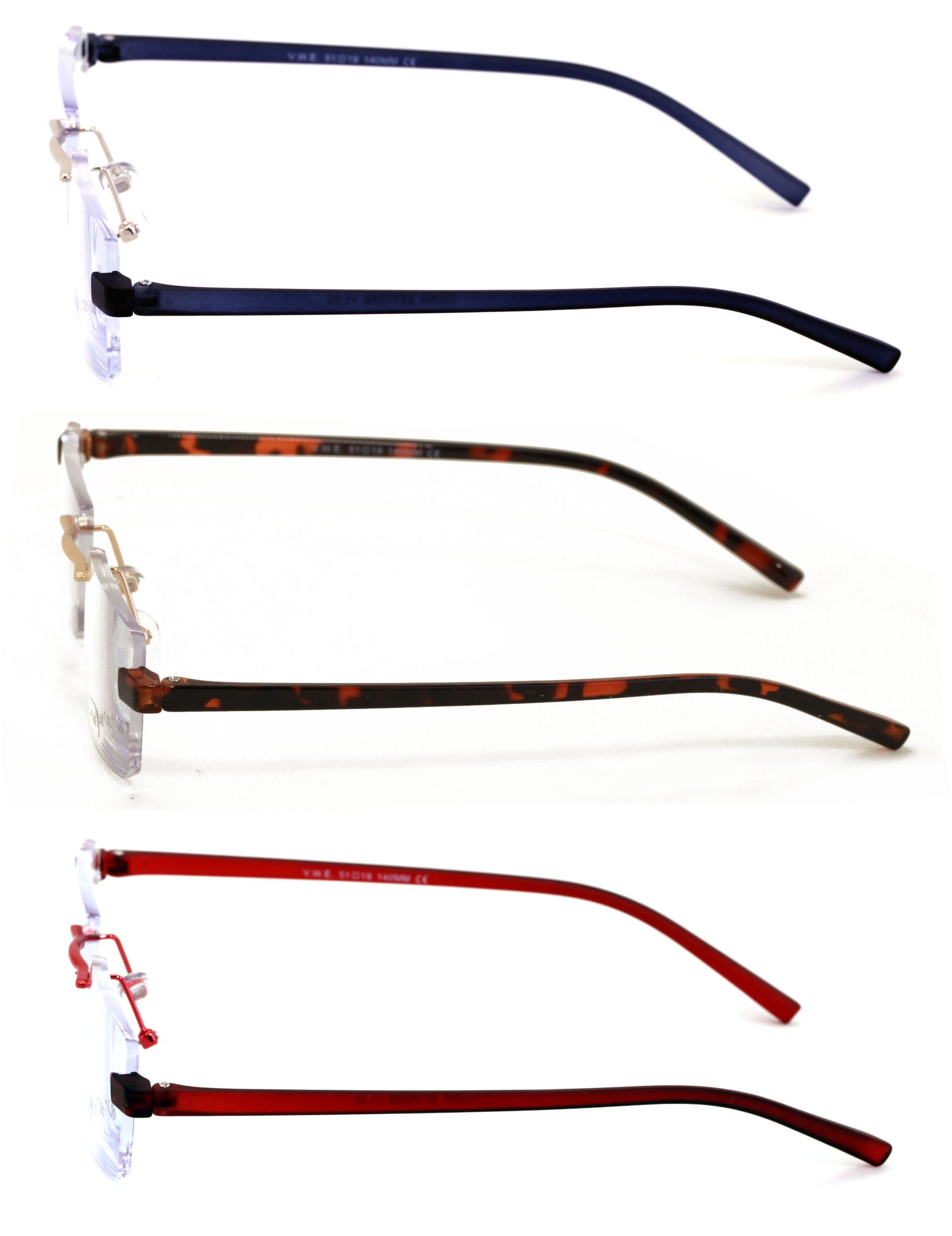 3 Pairs Lightweight Full Rimless Reading Glasses Metal with Flexible Temple - Rectangular Anti Blue Blocker Reader Clear Lens 2.00