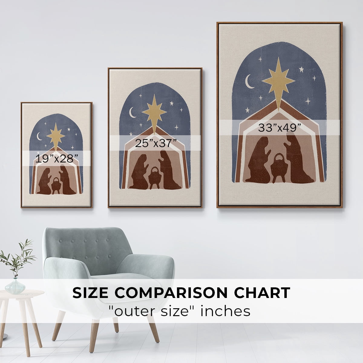 Boho Nativity I - Framed Gallery Wrapped Holiday Canvas - 25 x 37 - Rosewood Frame