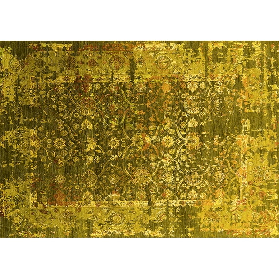Ahgly Company Indoor Rectangle Oriental Yellow Industrial Area Rugs, 2' x 5'