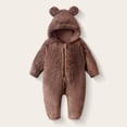 thumbnail image 2 of Bxsruta Baby Fleece Jumpsuit Hooded Romper Bear Ear Design One Piece Winter Outfit, 2 of 7