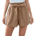 thumbnail image 3 of Women Casual Shorts Bowknot Tie Waist Summer Shorts with Pockets Khaki XL, 3 of 7