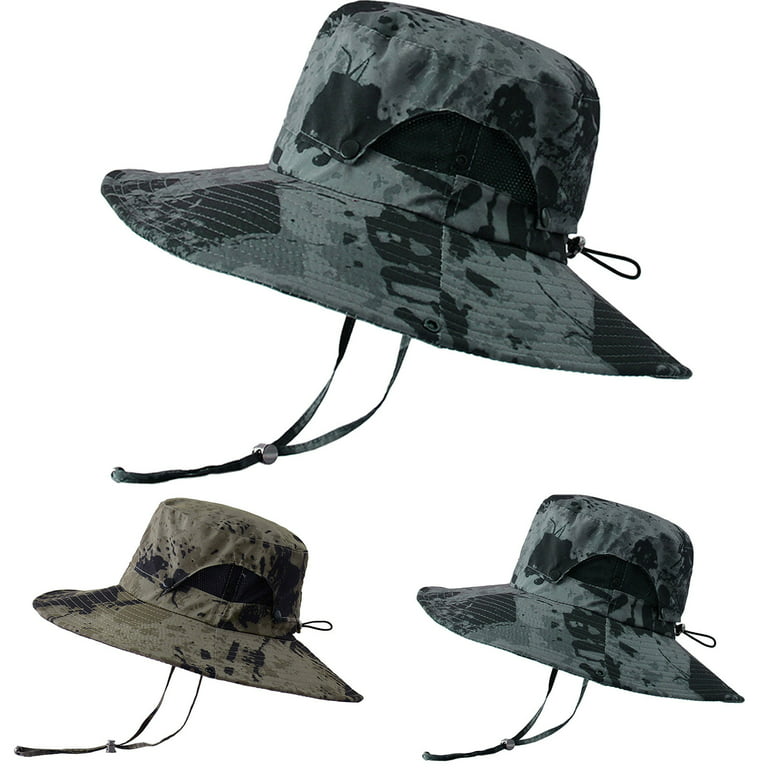 Weaiximiung Bucket Hat XXL Big Head Men Mountaineering Fishing Camouflage Hood Rope Outdoor Shade Foldable Casual Breathable Bucket Hat Gray, Men's