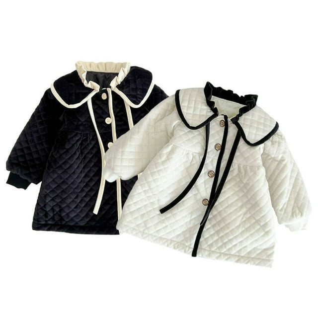 0-24M Newborn Baby Girls Small Fragrant Wind Coats Cotton Jacket Ruffle Flip Collar Fall Winter Warm Cotton Coat Tops