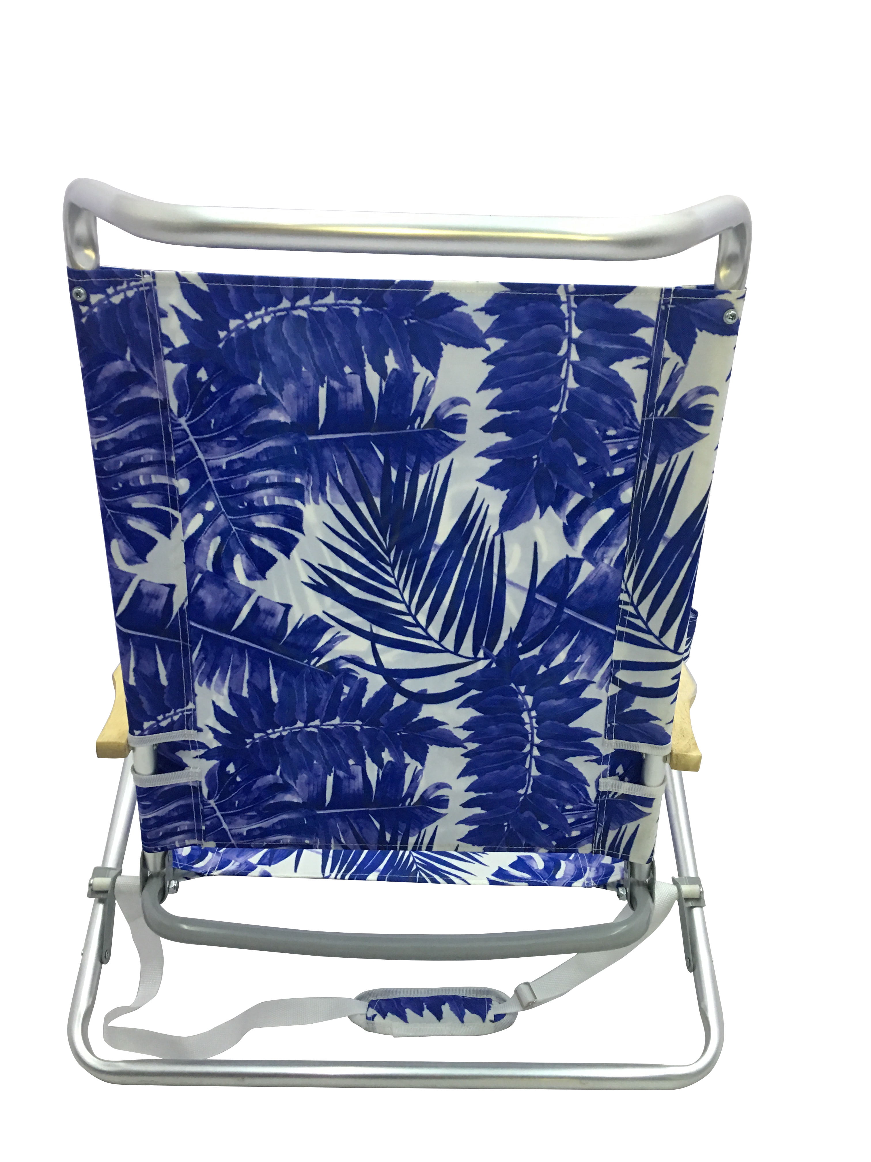 Mainstays Wood Arm Reclining Lay-Flat Beach Chair, Blue Palm