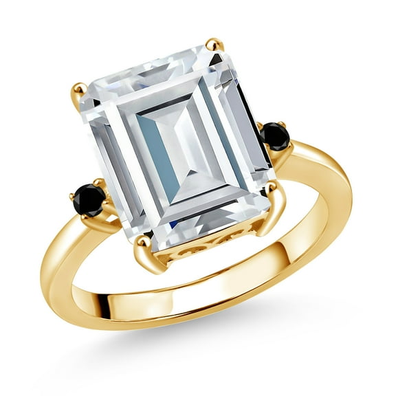 Gem Stone King 18K Yellow Gold Plated Silver Black Diamond Ring Set with Moissanite (7.45 Cttw) (Size 7)