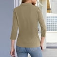 thumbnail image 5 of Women's Solid Color Polo Shirts 3/4 Sleeve Button Down Collared Shirts Business Casual Work Tops Athletic Tennis Golf Shirt 3 Buttons Spring & Autumn Work Basic Blouse Light Brown L, 5 of 6