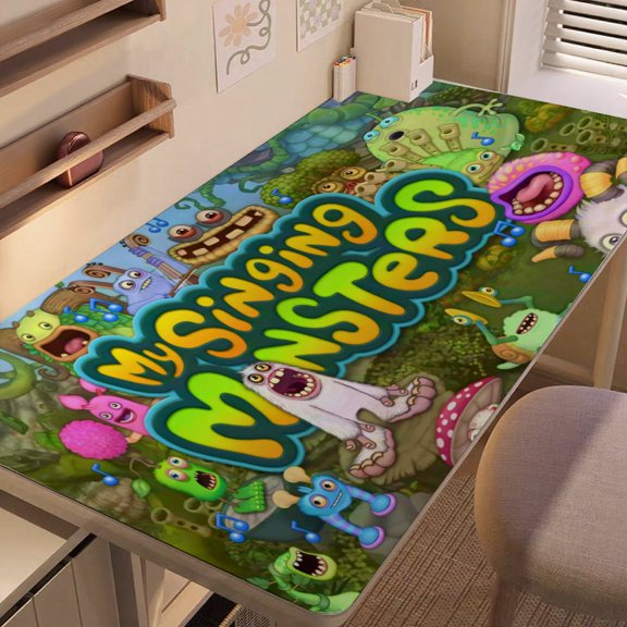 My Singing Monsters-themed extra-large Non-Slip Base leather Desk Table mat—versatile for computer desks, dining tables, and more.12"x24"(30X60cm)