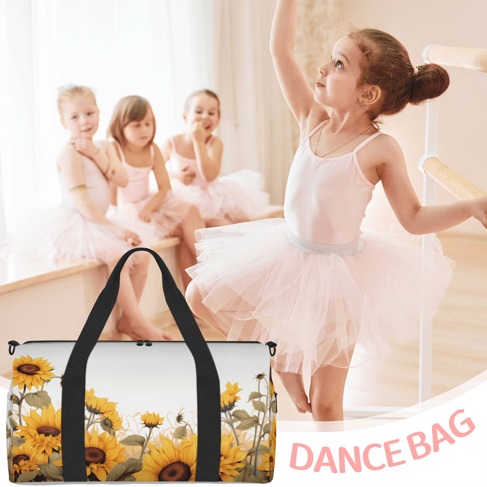 Herdesigns Sunflwer Summer Gym Bag for Women, Duffle Bag for Travel Sport, Lightweight Waterproof Carry on Weekender Overnight Dance Yoga Workout Bags