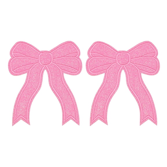 Uxcell 2 Pack Bow Chenille Patches, Iron on Patches Cute Side Bow Embroidered Applique Patch 12.8mm for DIY Clothing Fabric Clothing Hats Shoes Bags, Pink
