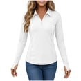 thumbnail image 4 of ClodeEU Women's UPF 50+ Sun Protection Long Sleeve Half Zip Top with Notch Collar ,Lightweight Athletic Hiking Shirt White,Womens Plus L, 4 of 6