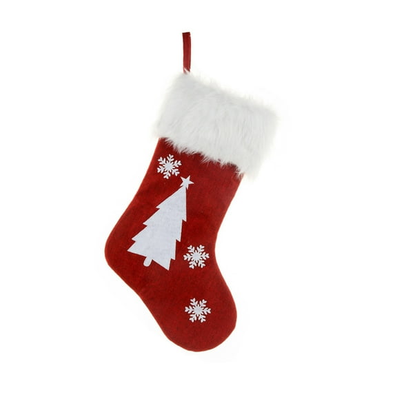 Vikakiooze 2022 Christmas Stockings 18 Inch Unique Red Linen Embroidered Christmas Socks With Lights , Gift Bag Light Up Christmas Socks Christmas Socks Decoration
